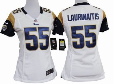St. Louis Rams 55 James Laurinaitis White Game Nike Team Womens Jersey
